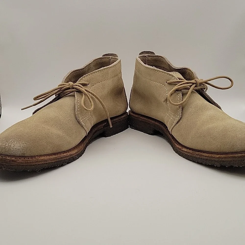 Frye Suede Chukka Boots Mens 8.5D Beige Tan Leather Sole Lace-Up Made Mexico